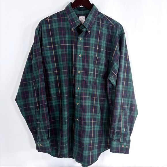 Brooks Brothers 346 Mens Large Green Plaid Non-Iron Supima Cotton Button Down - Picture 2 of 7